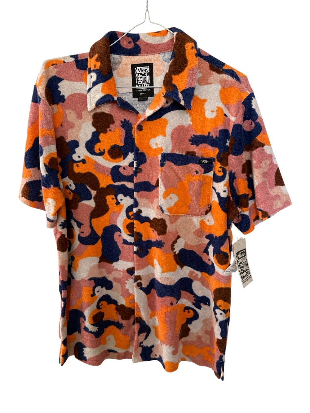 VANS Mens Small Hawaiian Tyris Winter Button Up Camp Shirt Orange Blue Colourful